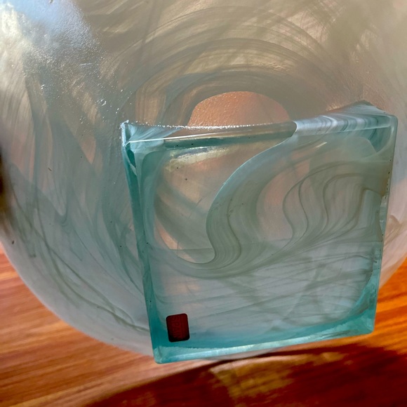 Recycled Art Glass Eco glass Centerpiece Bowl Sea-foam Made In Spain - Picture 8 of 16